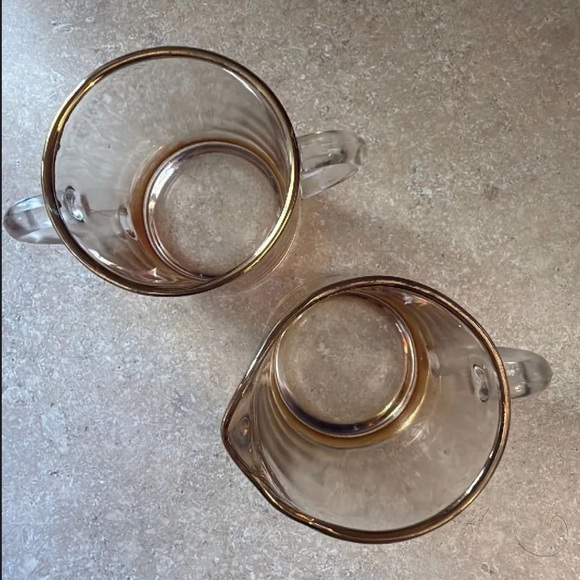 Vintage glass Victorian regencycore ombré gold rimmed sugar & creamer set. - Picture 4 of 8
